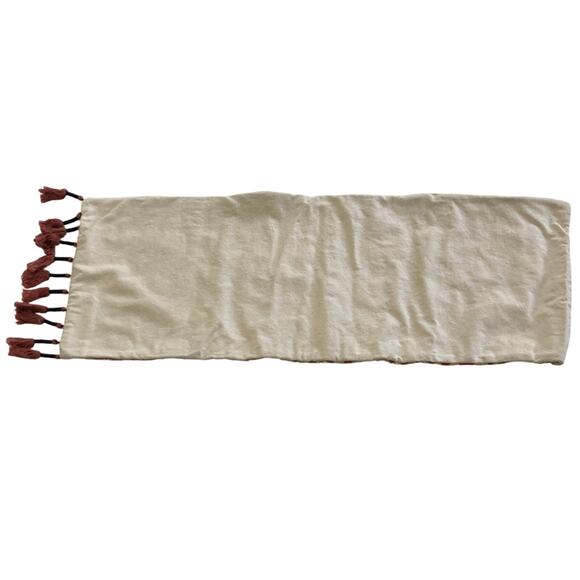 West Elm Lumbar Woven Pillow Cover Cream & Terracotta Red Boho Tassels 13" x 33" - Picture 4 of 9